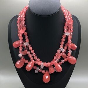 Vintage layered triple strand stone/gemstone statement necklace sterling 925